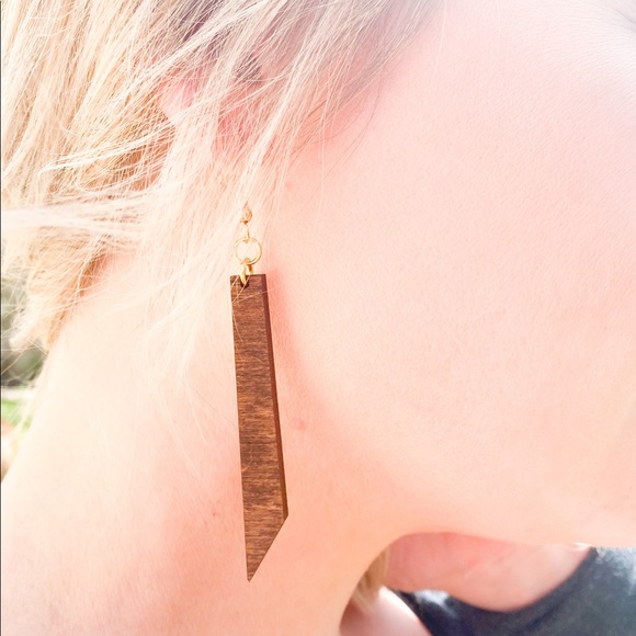 Wood Dangle Earrings - Picture 4 of 5